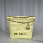 Chanel Women CC 22 Mini Handbag Shiny Calfskin Gold-Tone Metal Yellow - Image 3