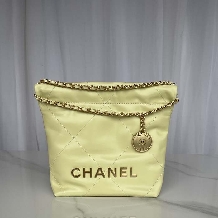 Chanel Women CC 22 Mini Handbag Shiny Calfskin Gold-Tone Metal Yellow (7)