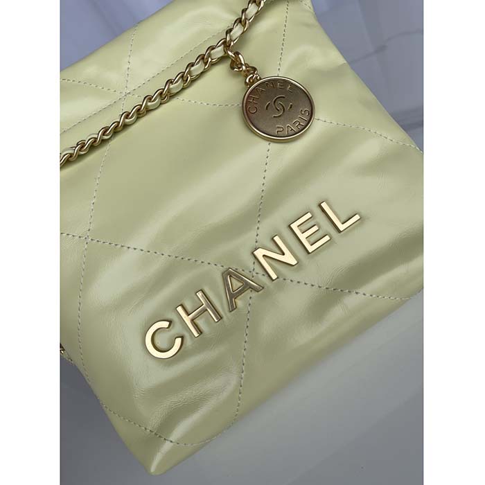 Chanel Women CC 22 Mini Handbag Shiny Calfskin Gold-Tone Metal Yellow (8)