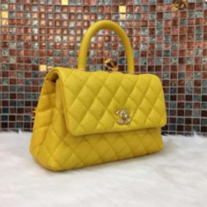 Chanel Women CC Quilted Handbag Yellow Calfskin Leather Gold-Tone Metal (4)