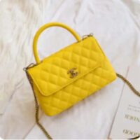 Chanel Women CC Quilted Handbag Yellow Calfskin Leather Gold-Tone Metal (7)