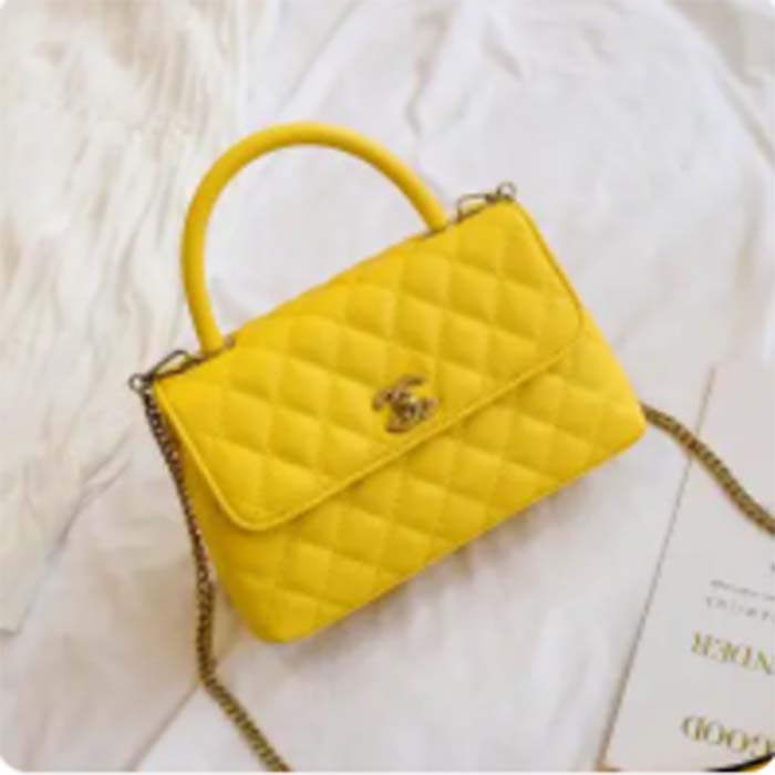 Chanel Women CC Quilted Handbag Yellow Calfskin Leather Gold-Tone Metal (6)