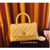 Chanel Women CC Quilted Handbag Yellow Calfskin Leather Gold-Tone Metal (7)