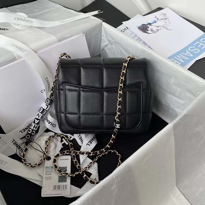 Chanel Women CC Small Flap Bag Grained Calfskin Gold Tone Metal Black (9)