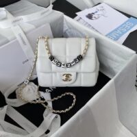 Chanel Women CC Small Flap Bag Grained Calfskin Gold Tone Metal White (6)