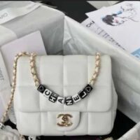 Chanel Women CC Small Flap Bag Grained Calfskin Gold Tone Metal White (6)