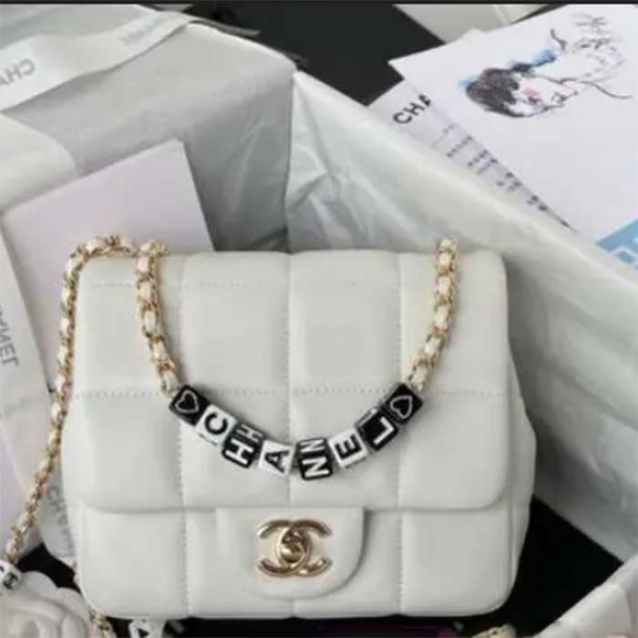 Chanel Women CC Small Flap Bag Grained Calfskin Gold Tone Metal White (2)