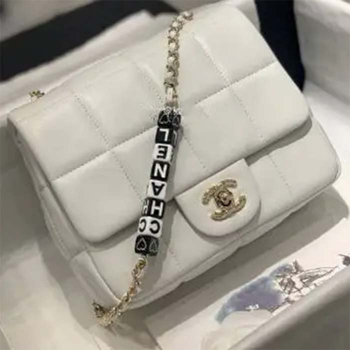Chanel Women CC Small Flap Bag Grained Calfskin Gold Tone Metal White (3)