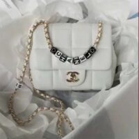 Chanel Women CC Small Flap Bag Grained Calfskin Gold Tone Metal White (6)