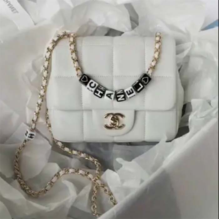 Chanel Women CC Small Flap Bag Grained Calfskin Gold Tone Metal White (4)