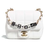 Chanel Women CC Small Flap Bag Grained Calfskin Gold Tone Metal White