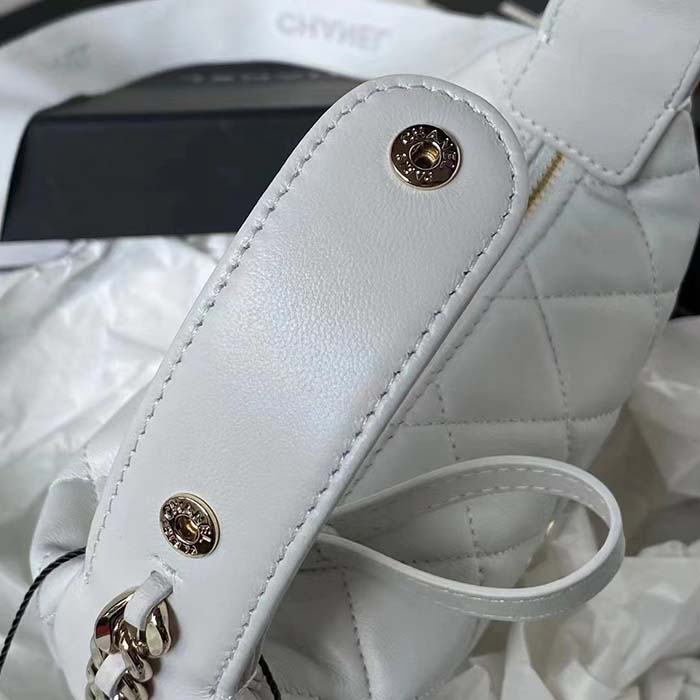 Chanel Women CC Small Flap Hobo Bag Grained Calfskin Gold Tone Metal White (1)
