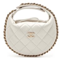 Chanel Women CC Small Flap Hobo Bag Grained Calfskin Gold Tone Metal White (2)