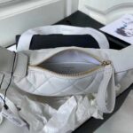 Chanel Women CC Small Flap Hobo Bag Grained Calfskin Gold Tone Metal White - Image 7