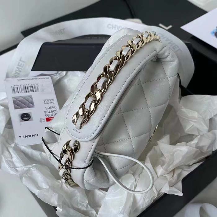 Chanel Women CC Small Flap Hobo Bag Grained Calfskin Gold Tone Metal White (6)