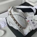 Chanel Women CC Small Flap Hobo Bag Grained Calfskin Gold Tone Metal White - Image 6