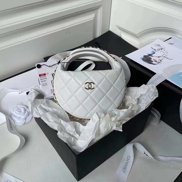 Chanel Women CC Small Flap Hobo Bag Grained Calfskin Gold Tone Metal White (8)