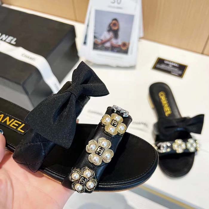 Chanel Women Mules Lambskin Black White 1.5 Cm Heel (4)