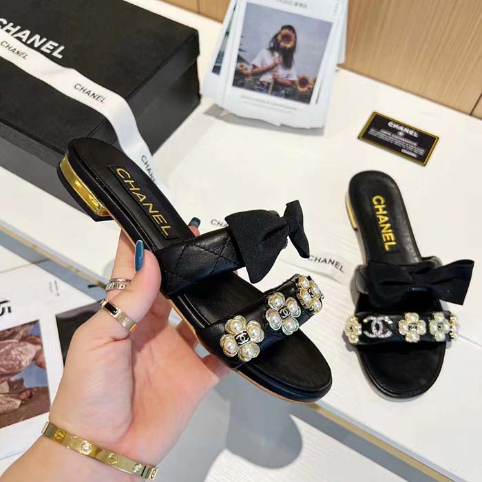 Chanel Women Mules Lambskin Black White 1.5 Cm Heel (5)