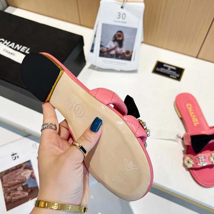 Chanel Women Mules Lambskin Pink Black 1.5 Cm Heel (5)