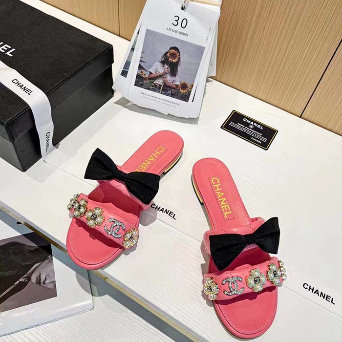 Chanel Women Mules Lambskin Pink Black 1.5 Cm Heel (7)