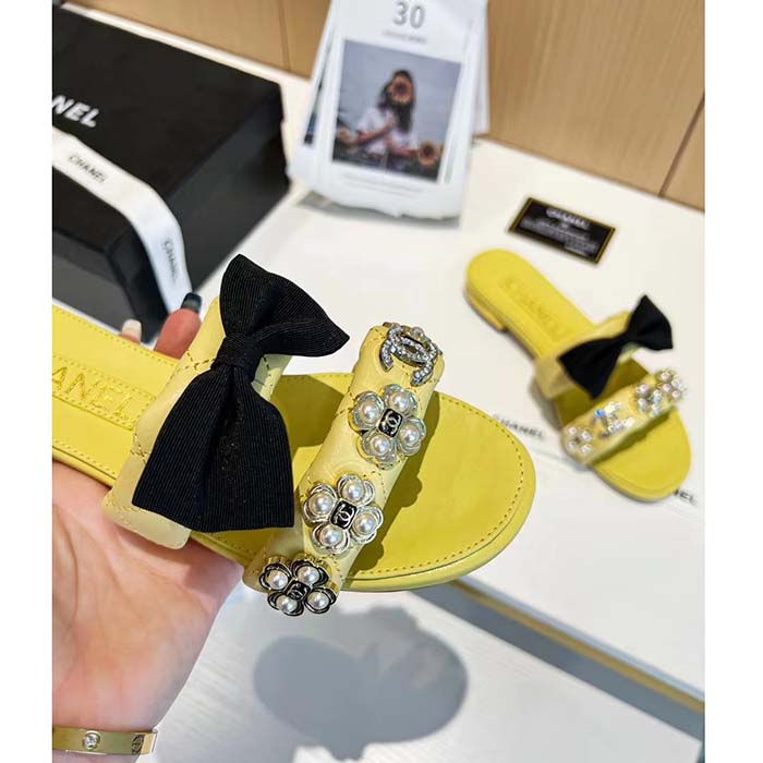 Chanel Women Mules Lambskin Yellow Black 1.5 Cm Heel (5)