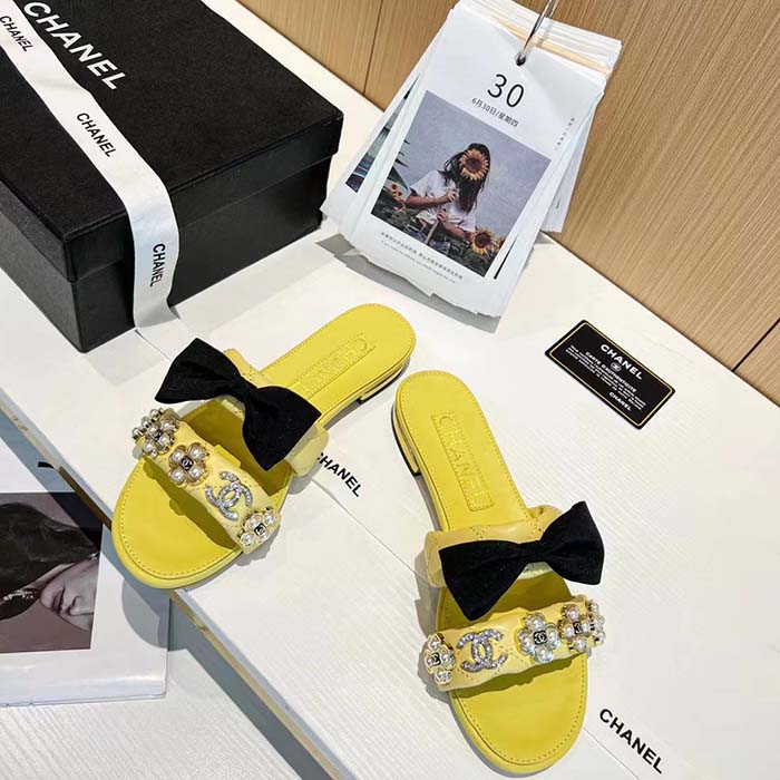 Chanel Women Mules Lambskin Yellow Black 1.5 Cm Heel (6)