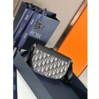 Dior Unisex CD Saddle Pouch Strap Beige Black Oblique Jacquard Black Grained Calfskin (2)