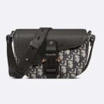 Dior Unisex CD Saddle Pouch Strap Beige Black Oblique Jacquard Black Grained Calfskin