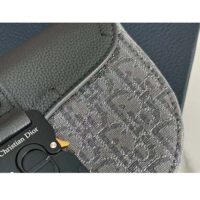 Dior Unisex CD Saddle Pouch Strap Black Grey Oblique Jacquard Grained Calfskin (7)