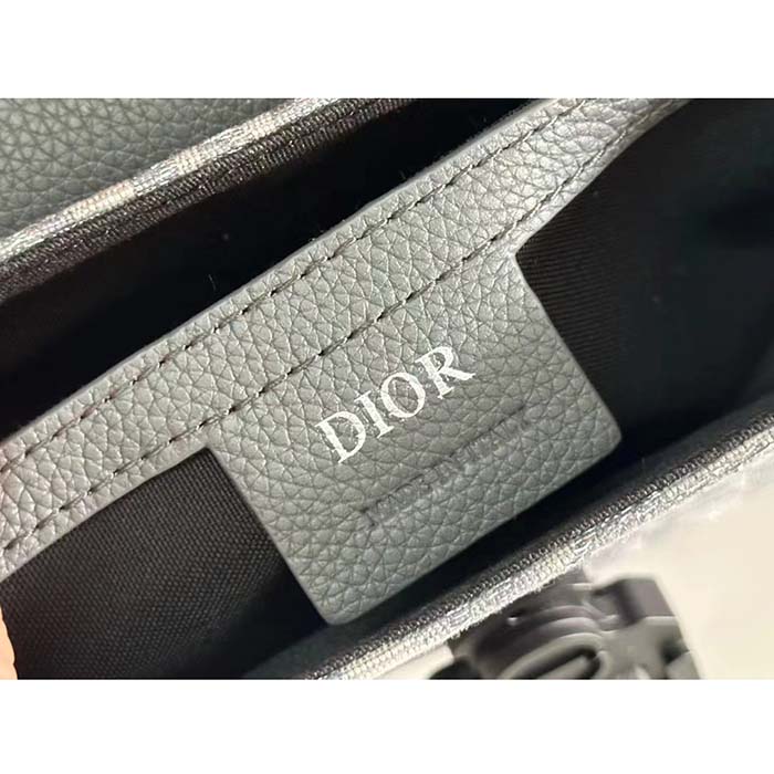 Dior Unisex CD Saddle Pouch Strap Black Grey Oblique Jacquard Grained Calfskin (6)