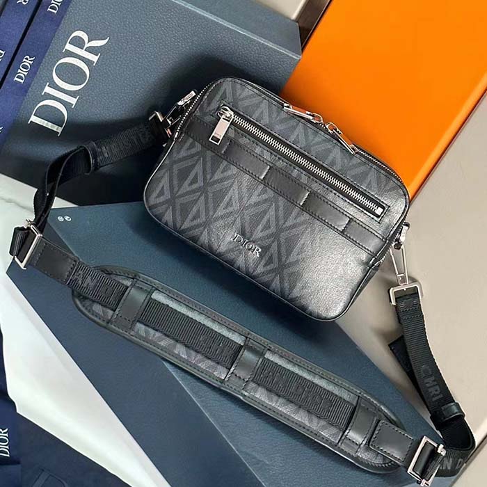 Dior Unisex CD Safari Bag with Strap Black CD Diamond Canvas (9)