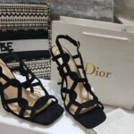 Dior Women CD D-Fame Heeled Sandal Black Suede Calfskin - Image 8