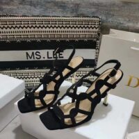Dior Women CD D-Fame Heeled Sandal Black Suede Calfskin (7)