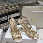 Dior Women CD D-Fame Heeled Sandal Gold-Tone Laminated Lambskin - immagine 4