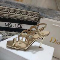 Dior Women CD D-Fame Heeled Sandal Gold-Tone Laminated Lambskin (5)