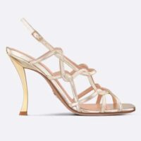 Dior Women CD D-Fame Heeled Sandal Gold-Tone Laminated Lambskin (5)