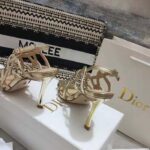 Dior Women CD D-Fame Heeled Sandal Gold-Tone Laminated Lambskin - immagine 7