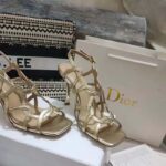 Dior Women CD D-Fame Heeled Sandal Gold-Tone Laminated Lambskin - immagine 6