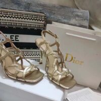 Dior Women CD D-Fame Heeled Sandal Gold-Tone Laminated Lambskin (5)