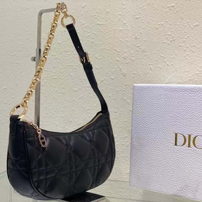 Dior Women CD Lounge Bag Black Supple Macrocannage Lambskin (3)