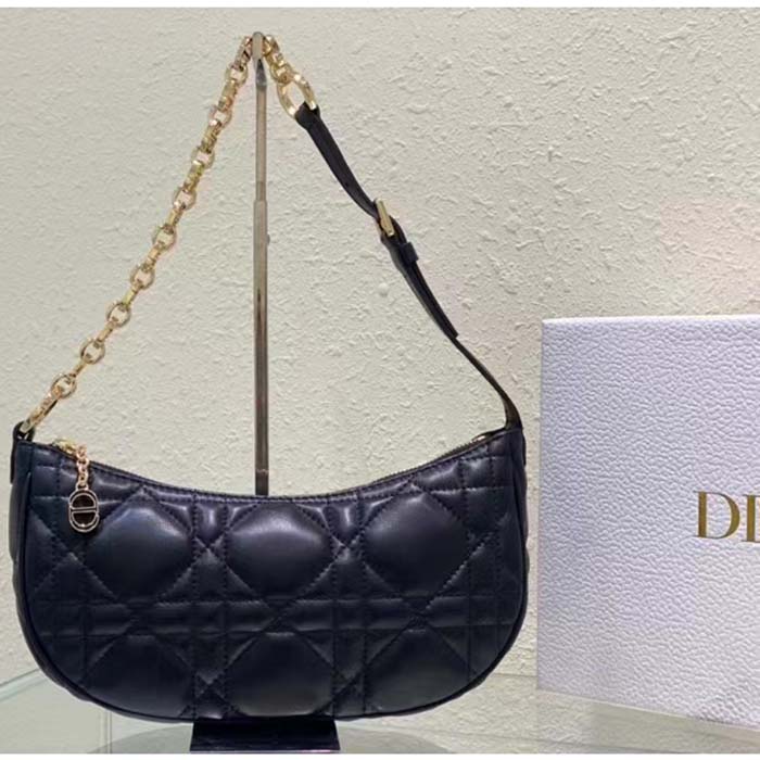 Dior Women CD Lounge Bag Black Supple Macrocannage Lambskin (8)