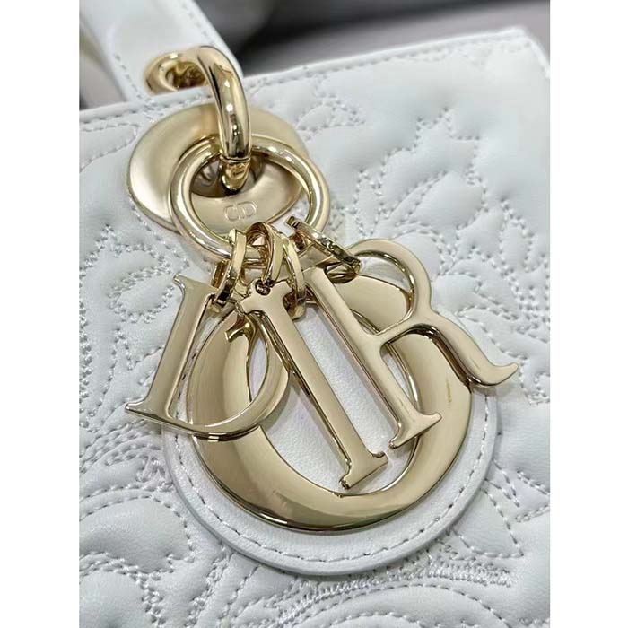 Dior Women CD Medium D-Joy Bag Latte Quilted-Effect Lambskin Ornamental Motif (3)