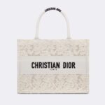 Dior Women CD Medium Dior Book Tote White Multicolor D-Lace Embroidery Macramé