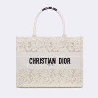 Dior Women CD Medium Dior Book Tote White Multicolor D-Lace Embroidery Macramé (1)