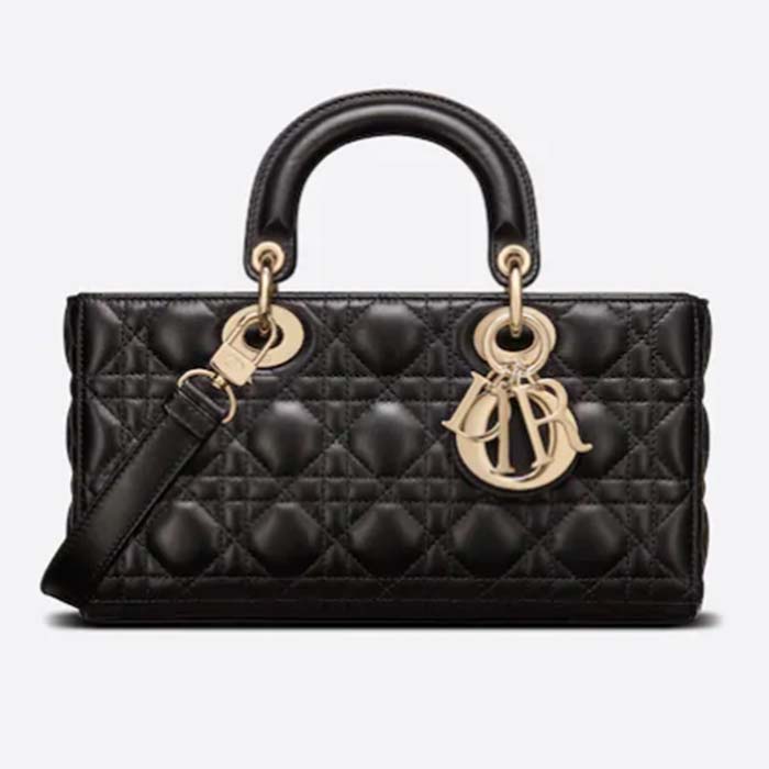 Dior Women CD Medium Lady D-Joy Bag Black Cannage Lambskin