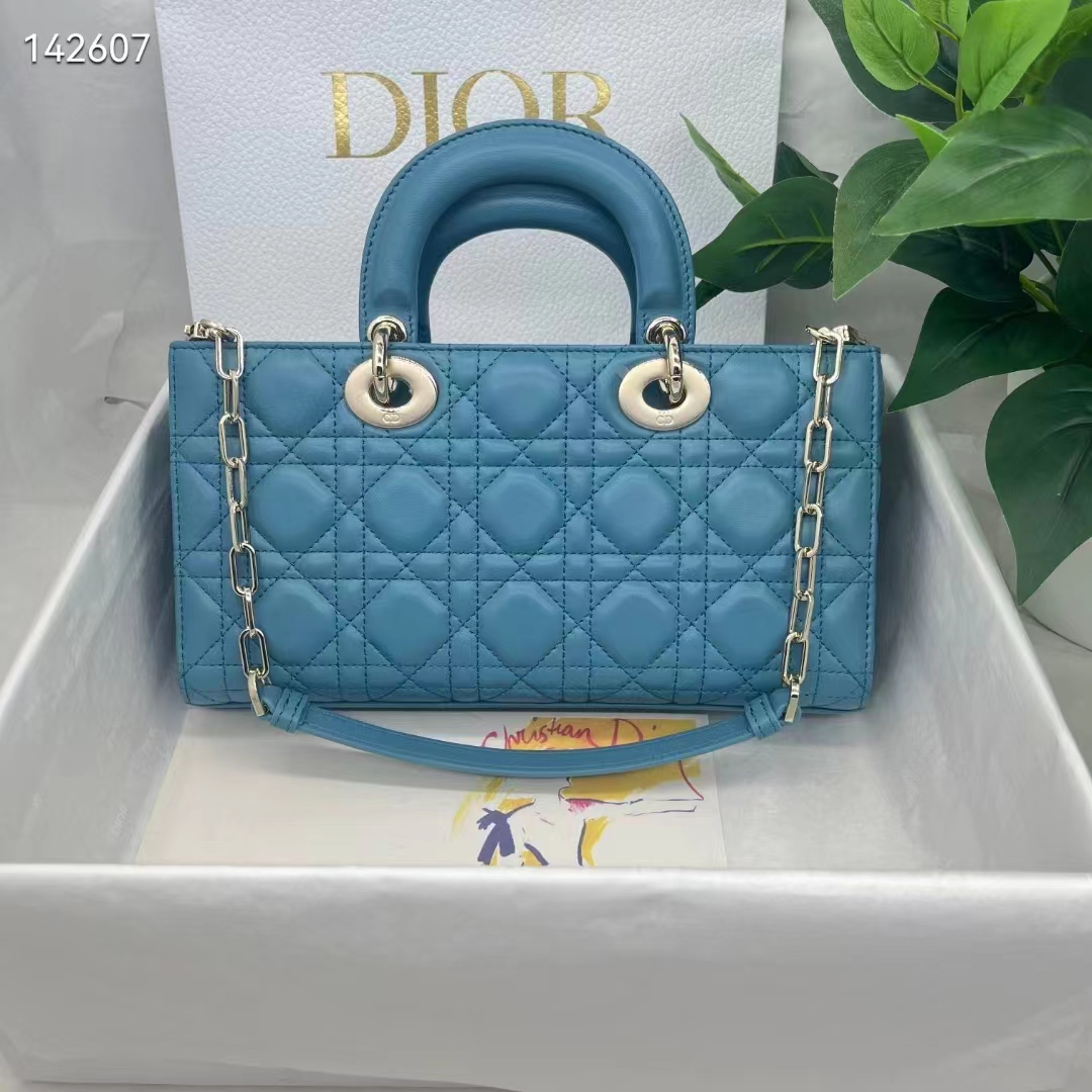 Dior Women CD Medium Lady D-Joy Bag Horizon Blue Cannage Lambskin (2)