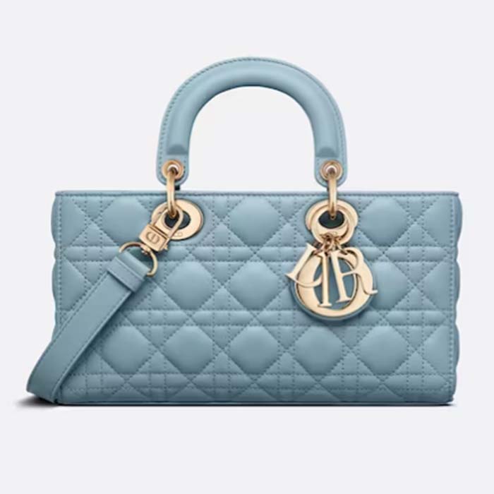 Dior Women CD Medium Lady D-Joy Bag Horizon Blue Cannage Lambskin