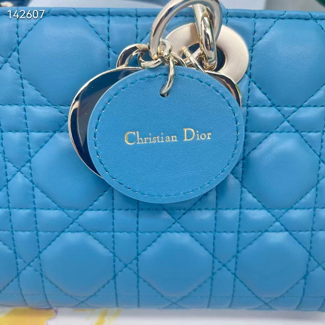 Dior Women CD Medium Lady D-Joy Bag Horizon Blue Cannage Lambskin (6)