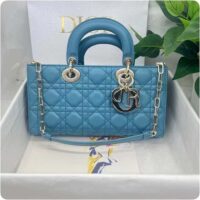 Dior Women CD Medium Lady D-Joy Bag Horizon Blue Cannage Lambskin (4)